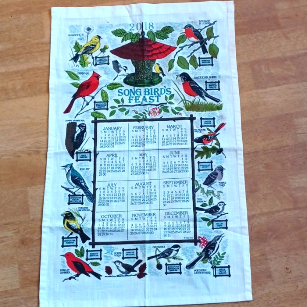 Calendar towel 2018 song bird feast - Picture 1 of 3